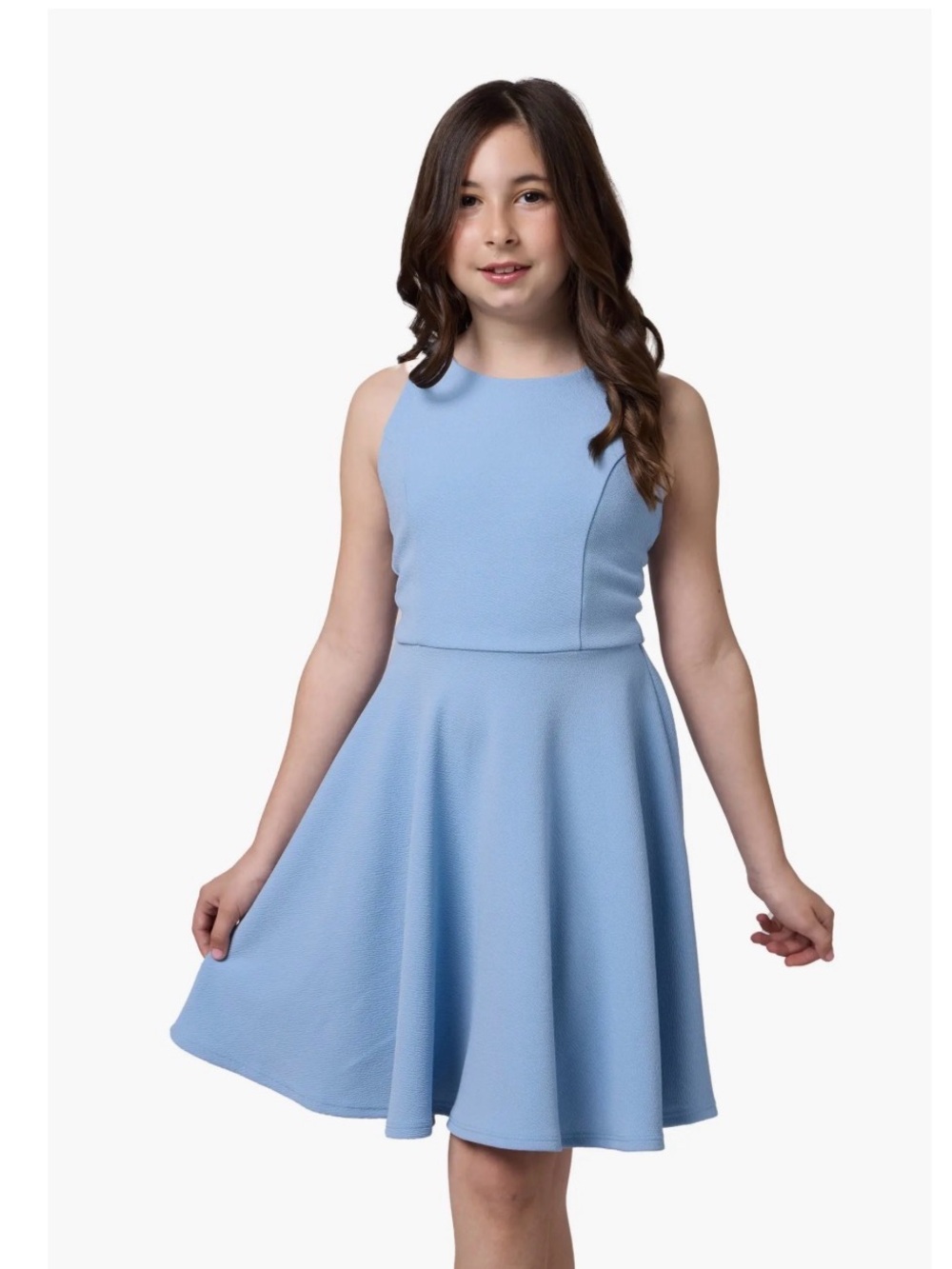 Girl’s Sleeveless Un Deux Trois Nordstrom Light Blue Fit-and-Flare Dress